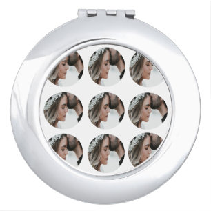 custom simple add circular photo collage add name compact mirror