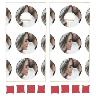 custom simple add circular photo collage add name cornhole set