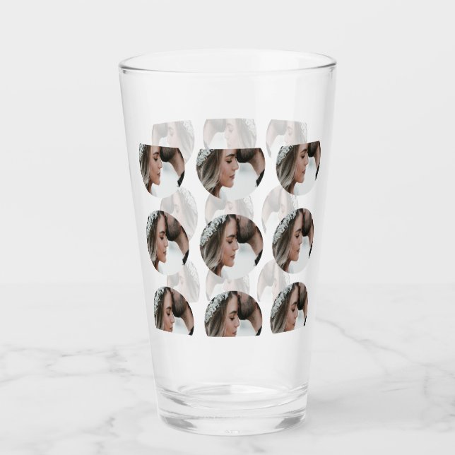 custom simple add circular photo collage add name  glass (Front)