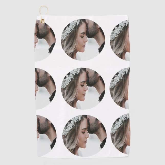 custom simple add circular photo collage add name  golf towel (Front)