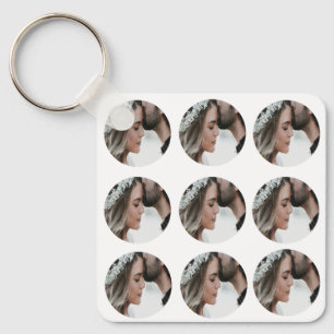 custom simple add circular photo collage add name keychain