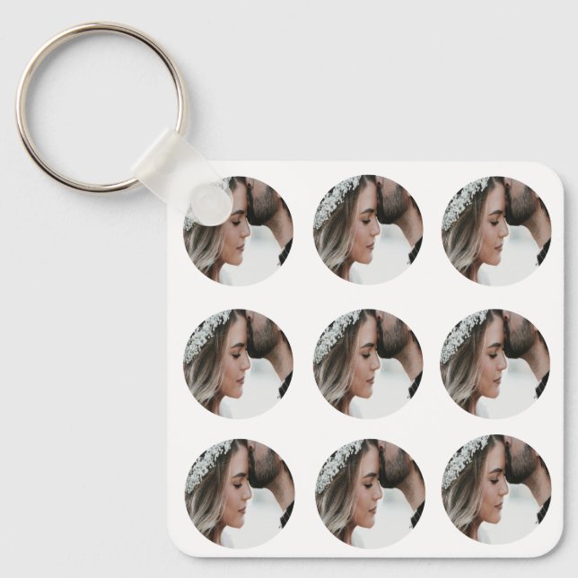 custom simple add circular photo collage add name  keychain (Front)