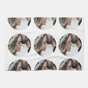 custom simple add circular photo collage add name  kitchen towel