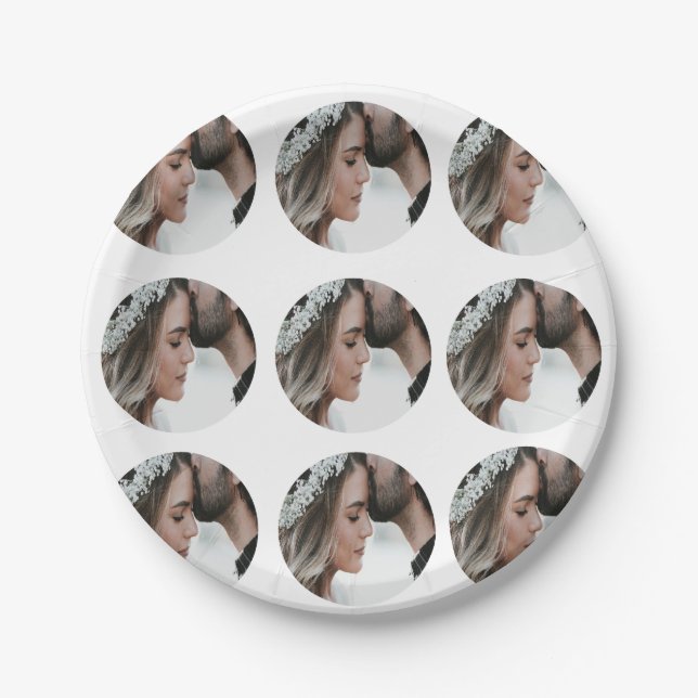custom simple add circular photo collage add name  paper plates (Front)