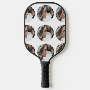 custom simple add circular photo collage add name pickleball paddle