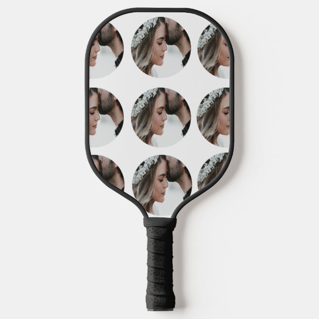custom simple add circular photo collage add name  pickleball paddle (Front)