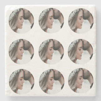 custom simple add circular photo collage add name stone coaster