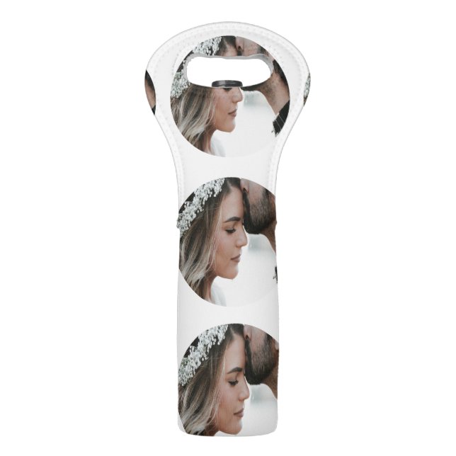 custom simple add circular photo collage add name  wine bag (Front)
