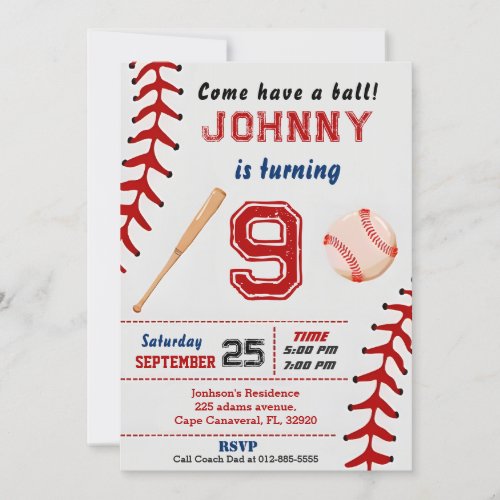 Custom simple Baseball Birthday Invitation