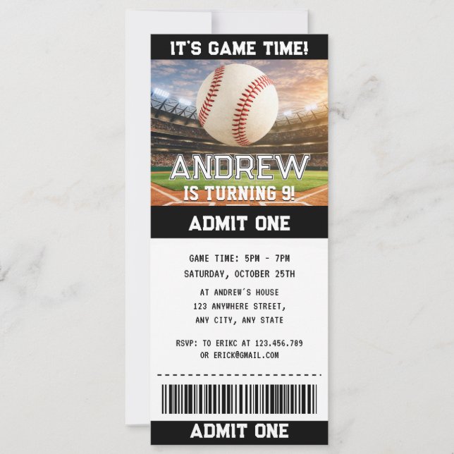 Custom simple Baseball Ticket Birthday Invitation (Front)