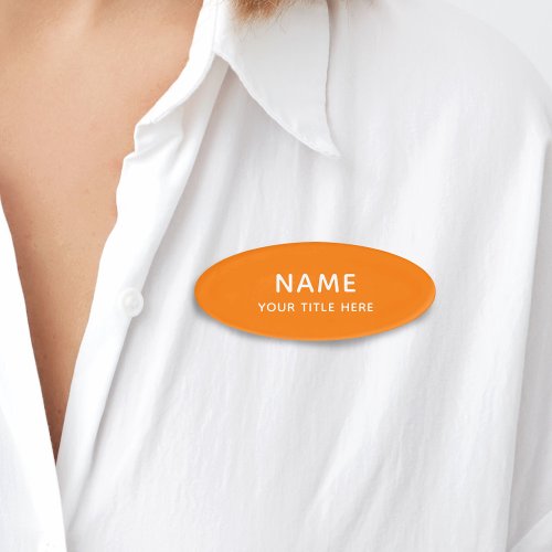 Custom Simple Basic Modern Minimalist Orange Title Name Tag