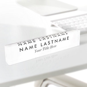 Custom Simple Basic Modern Minimalist White Title Desk Name Plate