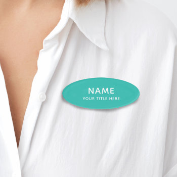 Custom Simple Basic Modern Turquoise Minimal Title Name Tag by pinkpinetree at Zazzle