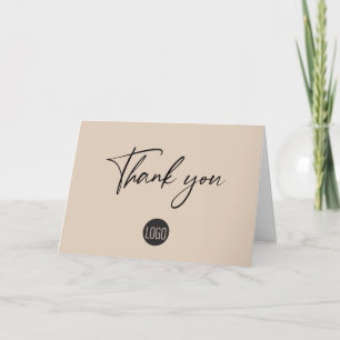 Custom simple beige business logo handlettering letterpress thank you card