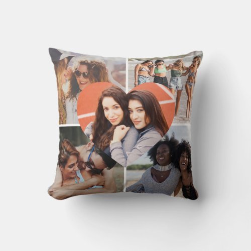 Custom Simple Best Friend 5 Photo Heart Collage Throw Pillow