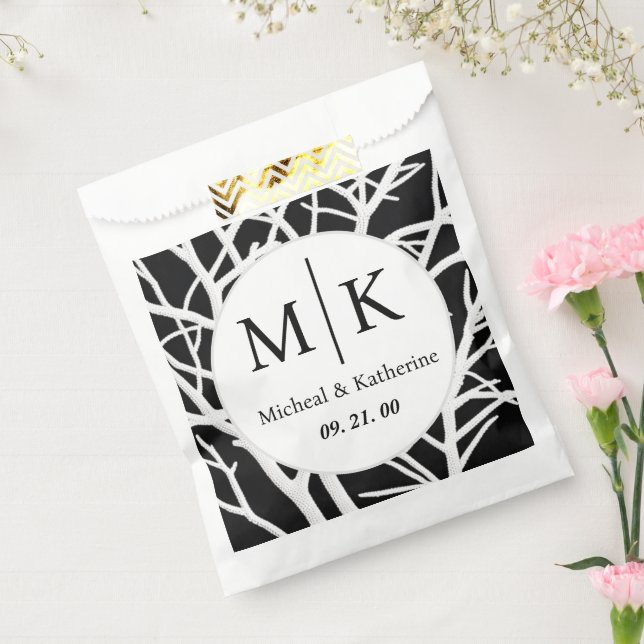 Custom Simple Black And White Monogram Branches  Favor Bag (Sealed)