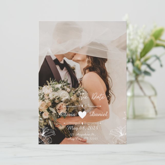 Custom Simple Black & White Photo Wedding  Invitation (Standing Front)