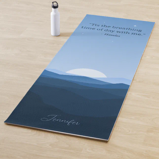 Custom Simple Blue Mountain Moon Night Sky Quote Yoga Mat