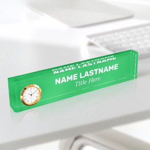 Custom Simple Bright Green Minimalist Modern Clock Desk Name Plate