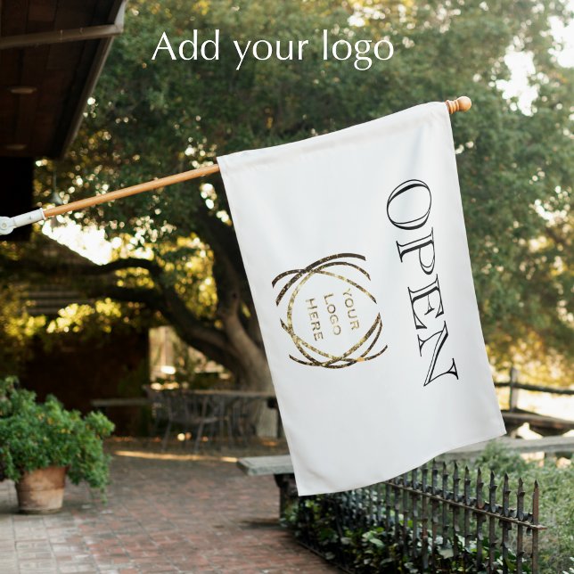 Custom Simple Business Logo Black and White "OPEN" House Flag (Add your logo and promote your business. Modern OPEN flag sign.
)