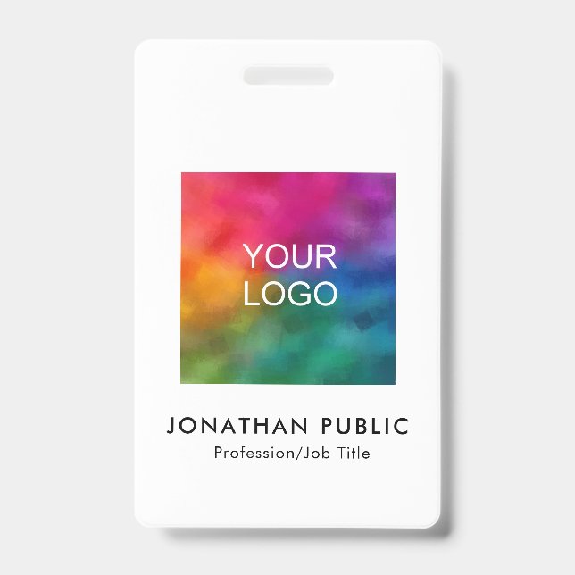Custom Simple Business Logo Name And Title QR Code Badge (Front)