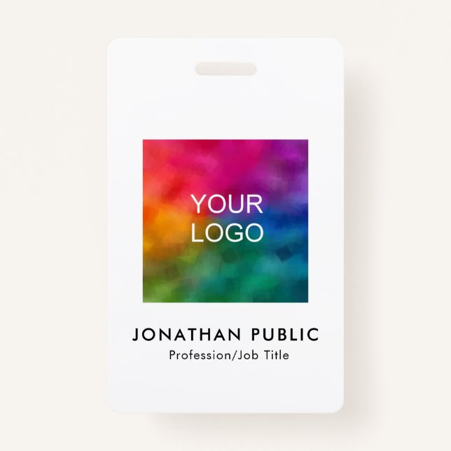 Custom Simple Business Logo Name And Title QR Code Badge (Front)