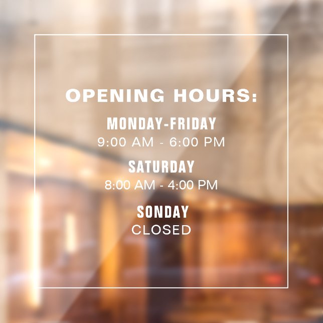 Custom Simple Business Logo Opening Times Template Window Cling (Sheet 2)