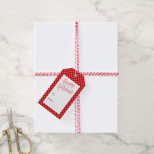 Custom Simple Chic White Polkadots Pattern On Red Gift Tags