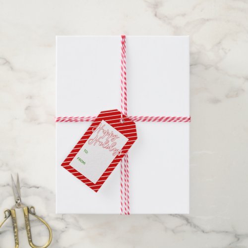 Custom Simple Chic White Stripes Pattern On Red Gift Tags