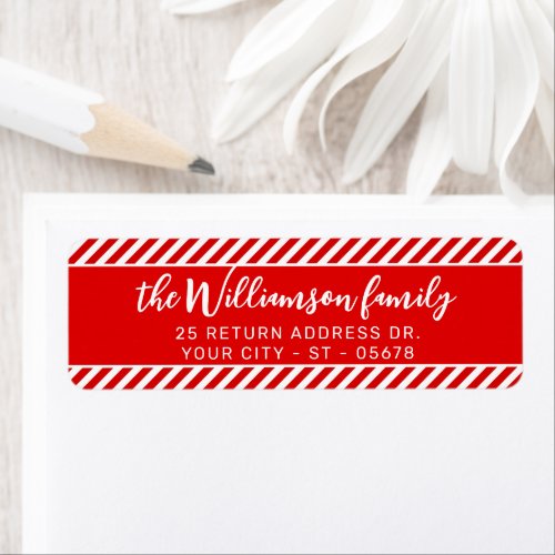Custom Simple Chic White Stripes Pattern On Red Label
