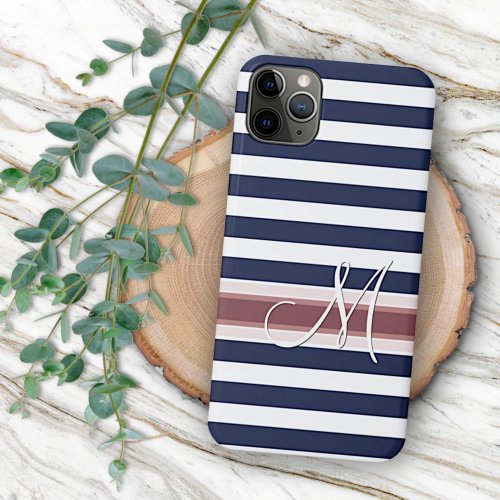 Custom Simple Classic Blue White Striped Pattern iPhone 11 Pro Max Case