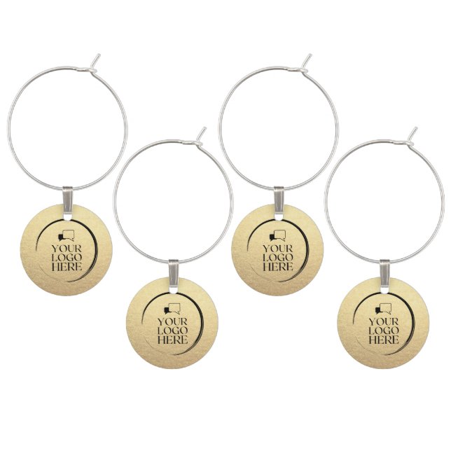 Custom simple clean business gold your logo here wine charm (Staggered)