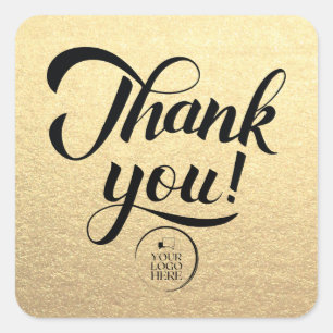 Custom Simple Clean Gold Business Logo Thank You Square Sticker