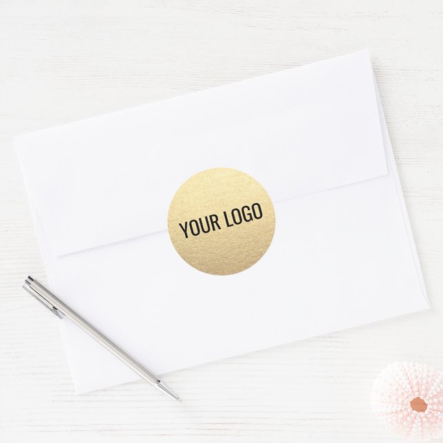 Custom Simple Clean Gold Business Your Logo Here   Classic Round Sticker (Envelope)