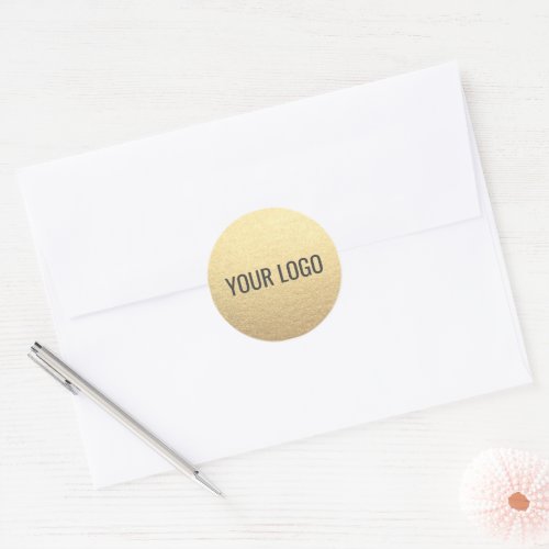 Custom Simple Clean Gold Business Your Logo Here  Classic Round Sticker