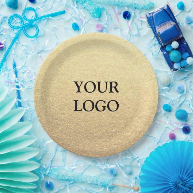 Custom Simple Clean Gold Business Your Logo Here Paper Plates (Party)