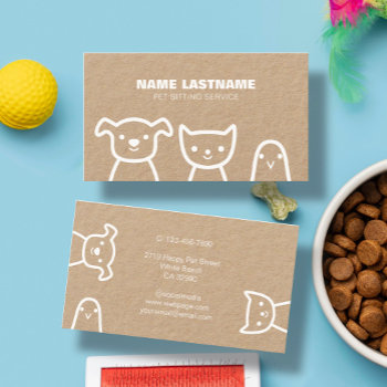 Custom Simple Cute Pets Pet Sitter Rustic Kraft Business Card by pinkpinetree at Zazzle