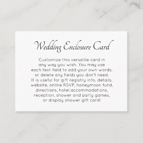 Custom Simple DIY Black  White Wedding Enclosure Card
