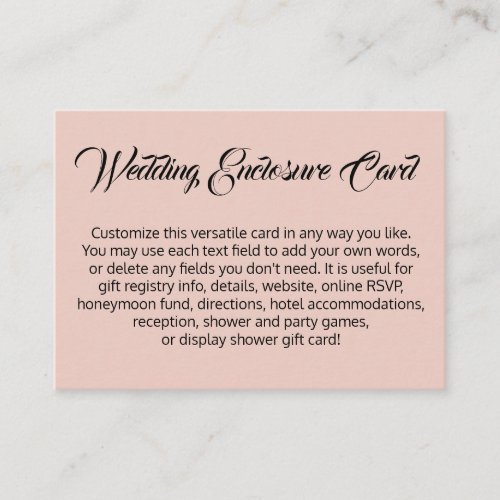 Custom Simple DIY Blush Pink Versatile Wedding Enclosure Card