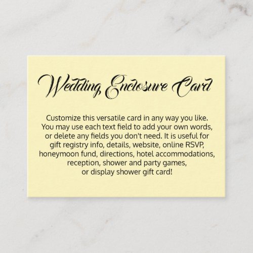 Custom Simple DIY Pale Yellow Versatile Wedding Enclosure Card
