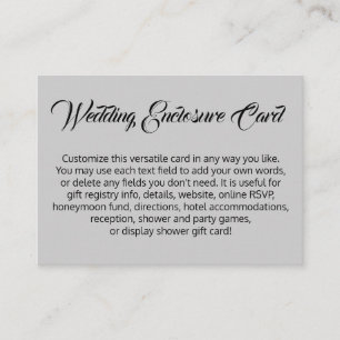 Custom, Simple DIY Versatile Light Gray Wedding Enclosure Card