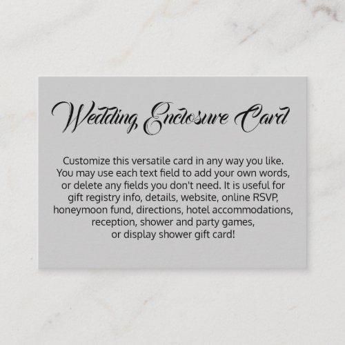Custom Simple DIY Versatile Light Gray Wedding Enclosure Card
