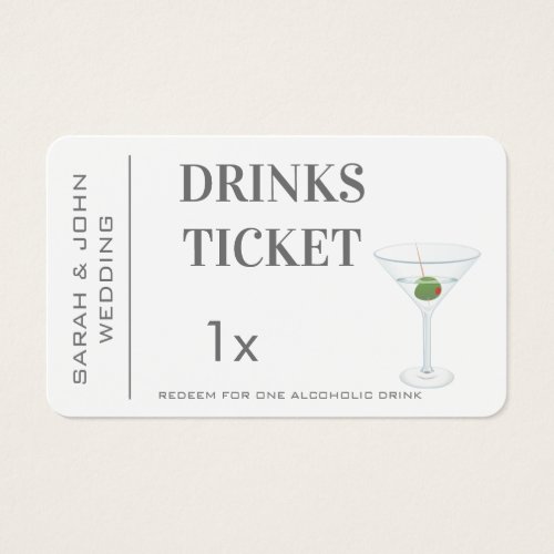 Custom Simple Drink Ticket Wedding Reception 