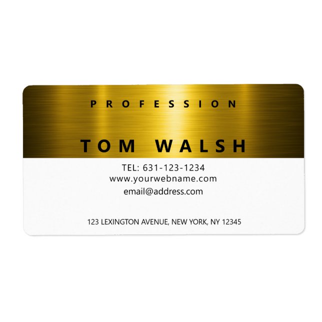 Custom Simple Elegant Gold White Business Card Label (Front)