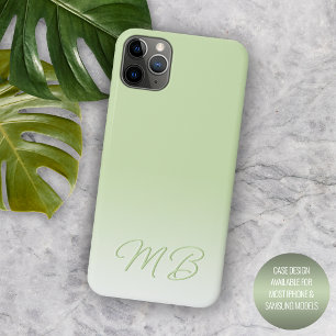 Custom Simple Elegant Light Lime Green Monogram iPhone 13 Case