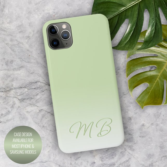 Custom Simple Elegant Light Lime Green Monogram iPhone Case (Creator Uploaded)