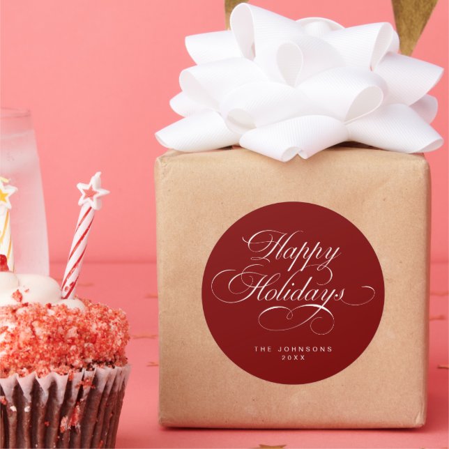 Custom Simple Elegant Script Red Christmas Holiday Classic Round Sticker (Party)