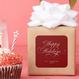 Custom Simple Elegant Script Red Christmas Holiday Square Sticker