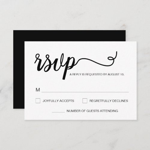 Custom Simple Elegant Script Reply black and white RSVP Card