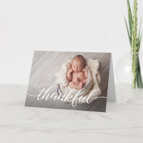 Custom Simple Elegant Thankful Photo Baby Shower Card